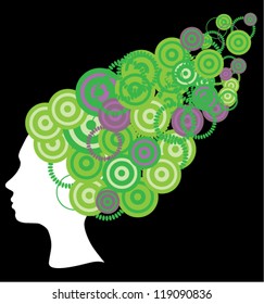 vector head silhouette with green circles