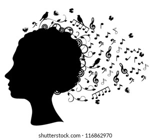 Black Silhouette Head Girl Note Singing Stock Vector (royalty Free 