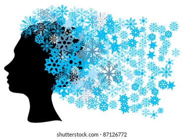 vector head silhouette with snowflakes