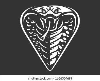 Vector head of a snake, king cobra  illustration, logotype, print, emblem design on a dark background