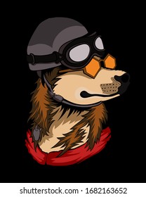 vector head of a sweet dog wearing a helmet