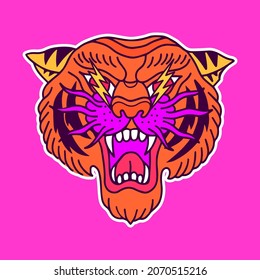 vector head tiger eyes lightning