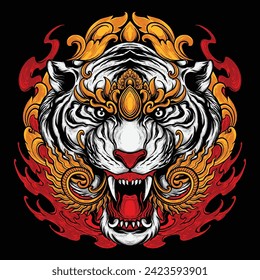 vector head tiger ornament bali illustration art