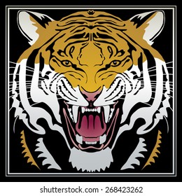 Vector head of the tiger. Totem, tattoo design for t-shirt, logo, bag, postcard, poster, illustration and so on.