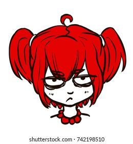 Vector head of young girl with red twintails