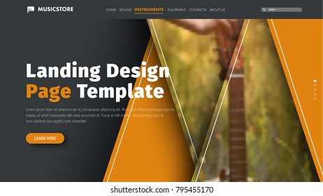 vector header design is black and orange with triangles for the photo. Universal web banner template for landing page.