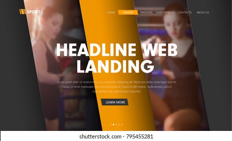 vector header design with diagonal black and yellow lines and a place for photos. Universal landing page template (banner).