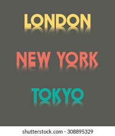 Vector headers for London, New York and Tokyo with a refelction