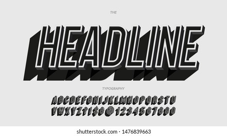 Vector headline alphabet slanted style trendy typography for  banner, decoration, t shirt, party poster, printing, promotion, stamp, label, game, special offer. Modern alphabet. 10 eps