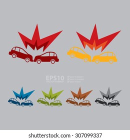 Vector : Head-On Car Crash Infographics Flat Icon, Sign