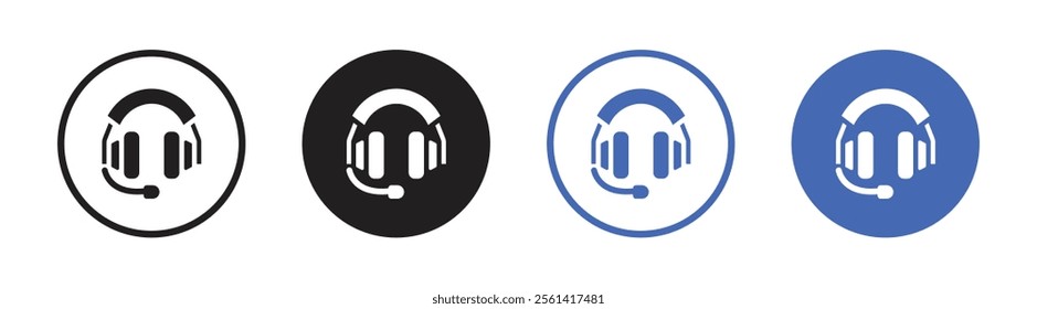 Vector Headphone Icon In Circles. Headphone Icon Set