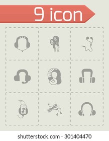Vector headphone icon set on grey background