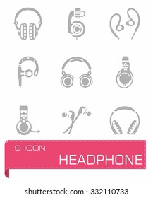 Vector Headphone icon set on grey background