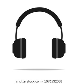 vector headphone icon with shadow on white background.
