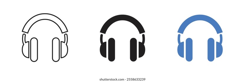 Vector Headphone Icons In Outline, Glyph And Flat