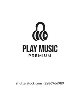 Vector headphone music play logo design concept illustration idea