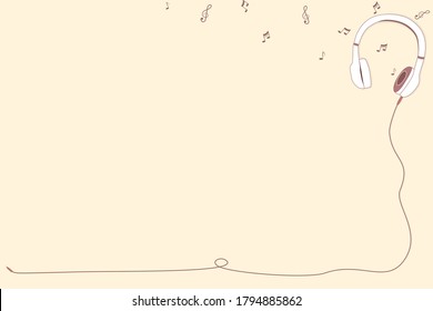 Vector - Altavoz de auriculares con nota musical sobre fondo marrón claro. Gadget, Tecnología, Concepto Digital. Copiar espacio.