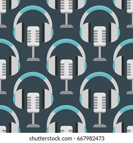 Vector headphones background hip hop seamless pattern musician expressive rap music instrument