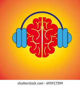 vector headphones and the brain, music icon