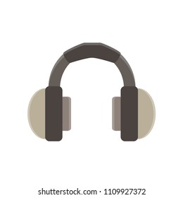 Vector headphones flat icon isolated illustration. Music design symbol dj sound stereo volume audio, web sign, modern front view. Listen device black ear gadget silhouette cartoon logo portable.