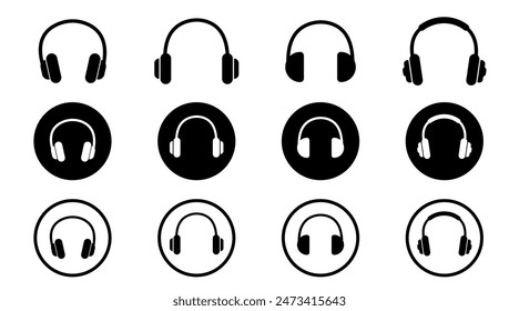 Vector headphones icon. Black headphones icon collection. Set of music headphones icons. Headphone icons 