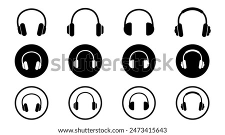 Vector headphones icon. Black headphones icon collection. Set of music headphones icons. Headphone icons 