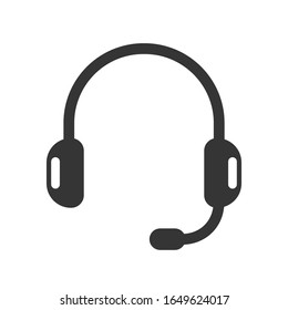 Icono de auriculares vectoriales. Icono de auriculares negros aislado. Auriculares con micrófono de estilo plano.