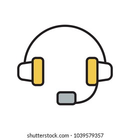 Vector headphones icon. Black symbol silhouette isolated on modern gradient background