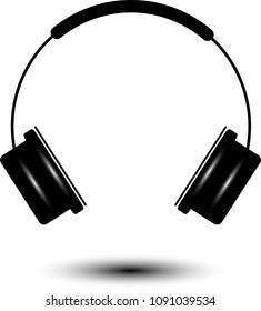 Vector headphones icon. Black symbol silhouette isolated on modern gradient background