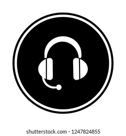 Vector headphones icon. Black symbol silhouette isolated on modern gradient background. Icon.