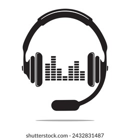 Vector headphones icon. Black symbol silhouette isolated on white background. Flat design vector illustration concept for web banner, web and mobile, infographics. Headphones icon graphic.

