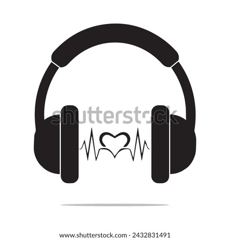 Vector headphones icon. Black symbol silhouette isolated on white background. Flat design vector illustration concept for web banner, web and mobile, infographics. Headphones icon graphic.

