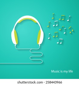 Vector Headphones Icon. Music is my life. Vector illustration.