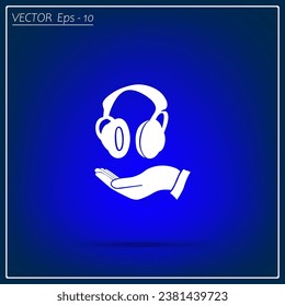 Vector headphones icon on the hand.
