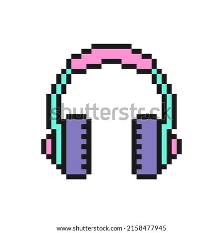 Vector headphones icon in pixel art design isolated on white background