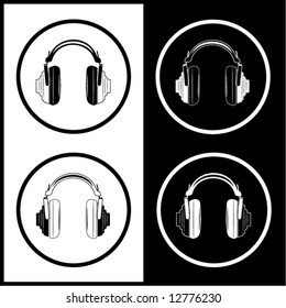 Vector headphones icons. Black and white. Simply change.