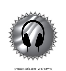 vector headphones icons on round sticker
