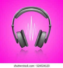 Vector headphones icon.Vector headphones icon isolated on pink background.