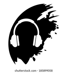 Vector headphones on black blob