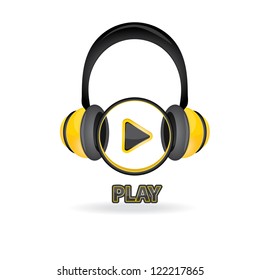 vector headphones on white background. music button. play button.