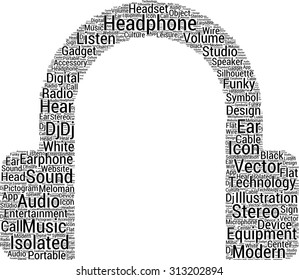 Vector Headphones shaped word cloud