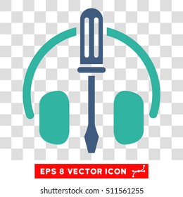 Vector Headphones Tools EPS vector pictograph. Illustration style is flat iconic bicolor cobalt and cyan symbol on a transparent background.