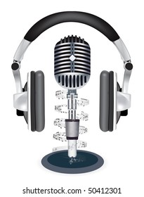 Vector headphones witn microphone on white background