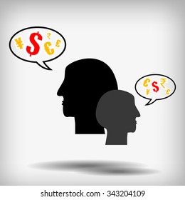Vector : Heads symbol and currency in bubble quote