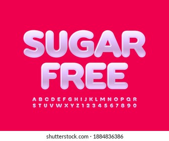 Vector health badge Sugar Free. White Glossy Font. Modern style Alphabet Letters and Numbers set