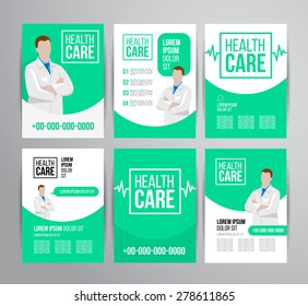 Vector Health Care Brochure For Clinic With Doctors. Medical Flyer Design.