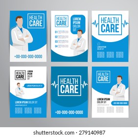 Vector Health Care Brochure For Clinic With Doctors. Medical Flyer Design.