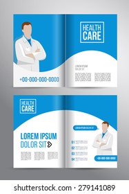 Vector health care brochure for clinic with doctors. Medical flyer design.