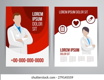 Vector health care brochure for clinic with doctors. Medical flyer design.