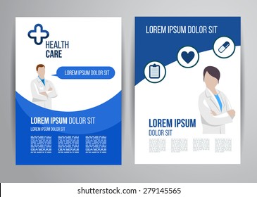 Vector Health Care Brochure For Clinic With Doctors. Medical Flyer Design.